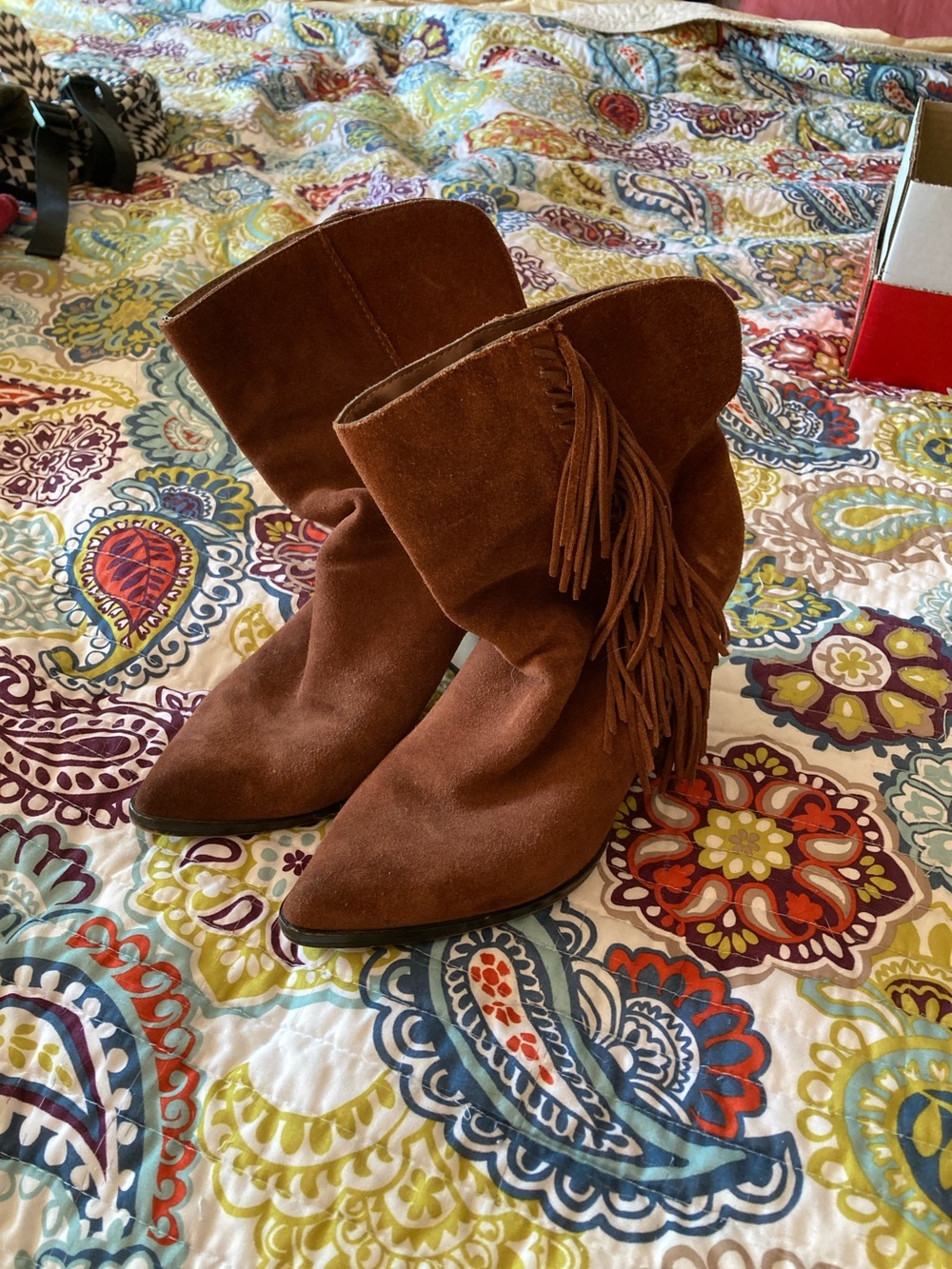 Dolce Vita Women’s Brown Suede Fringe Ankle Booties
